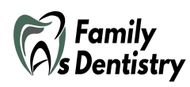 A logo for a family dentistry with a tooth in the shape of a heart.