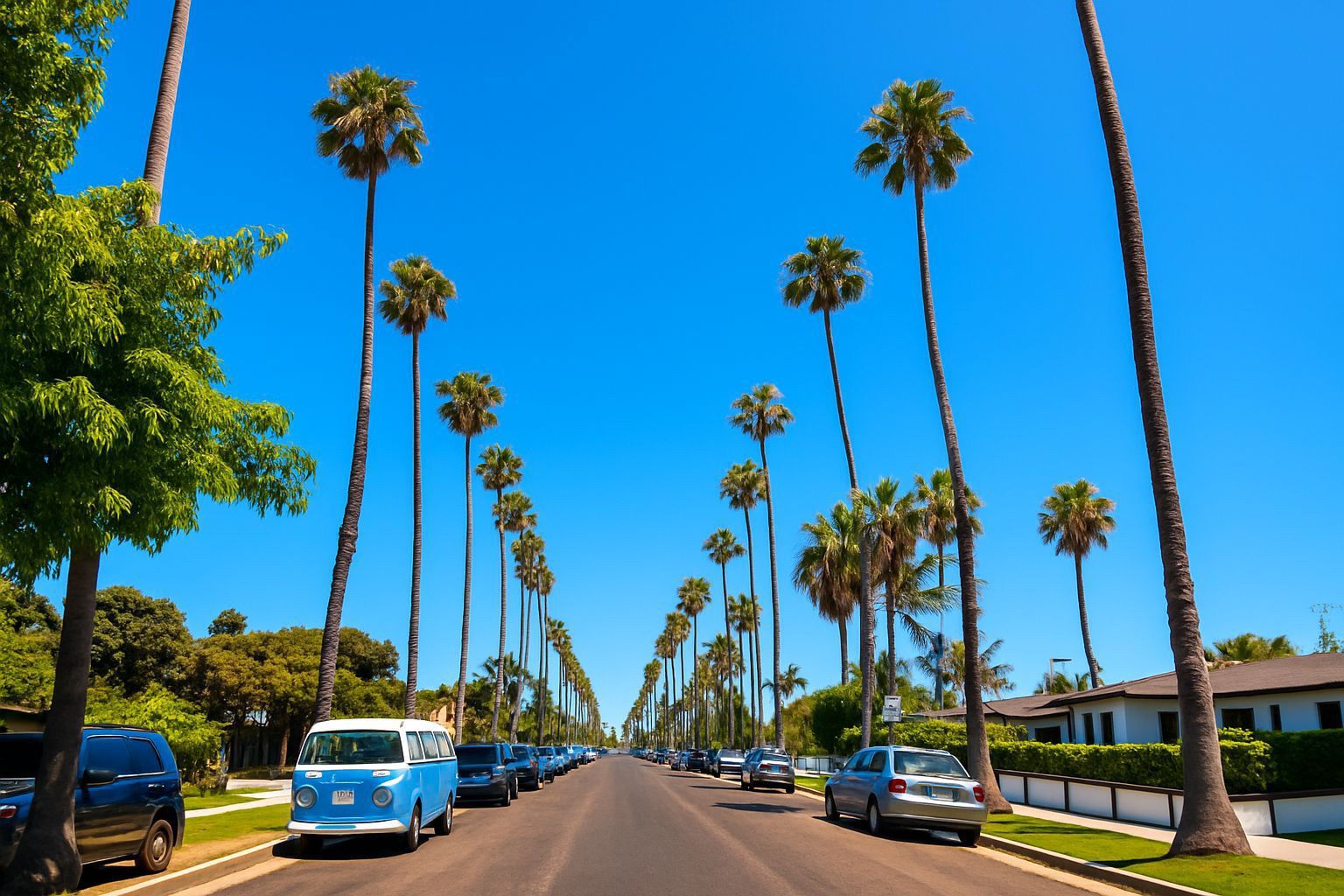 1900 S Tremont Street in South Oceanside on a sunny day with street lined palm trees
