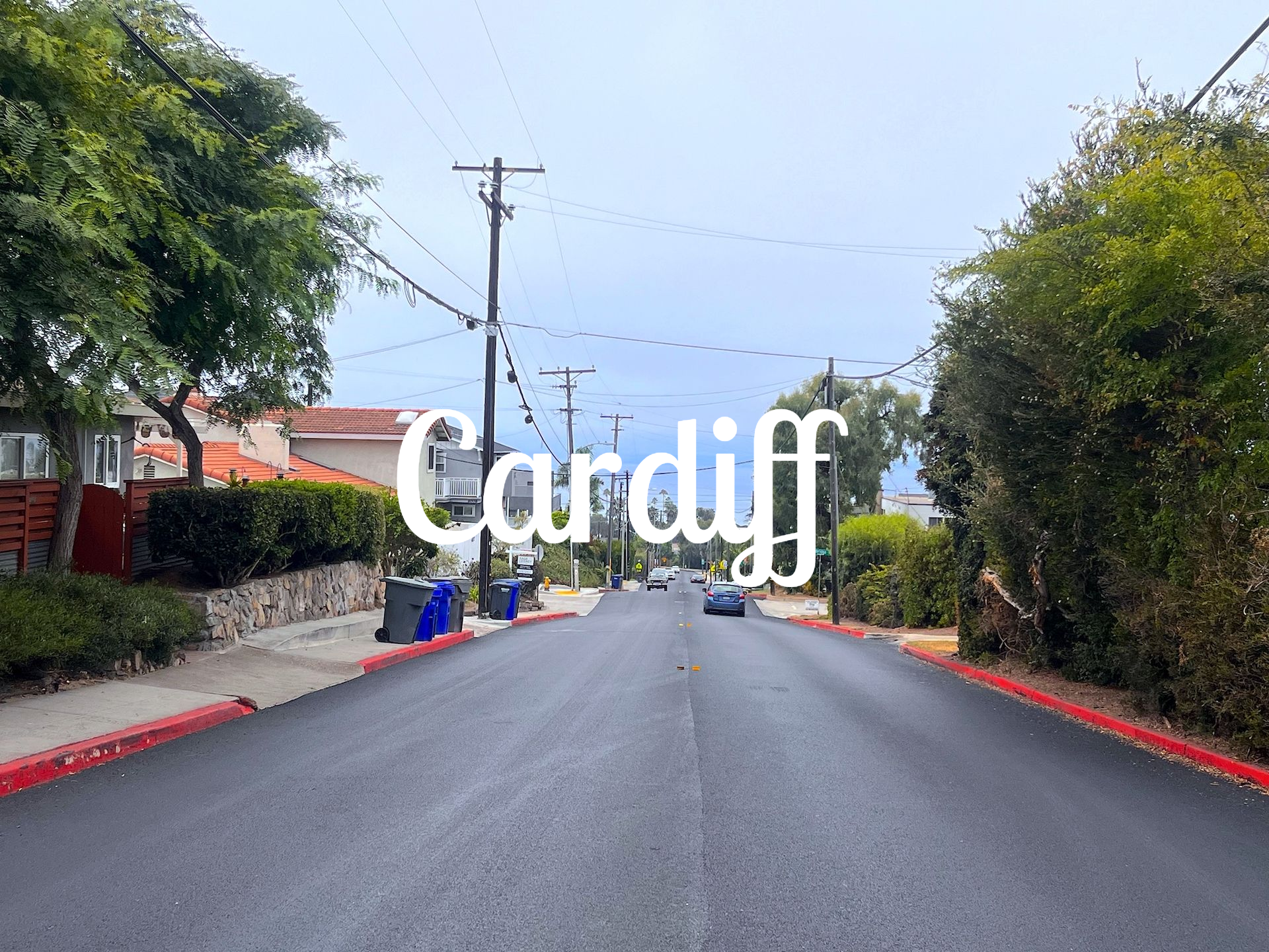 The iconic rolling streets of Cardiff by the Sea.