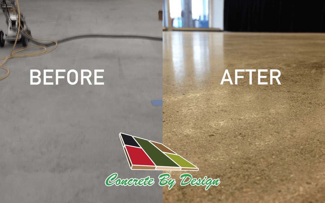 a before and after photo of a concrete floor