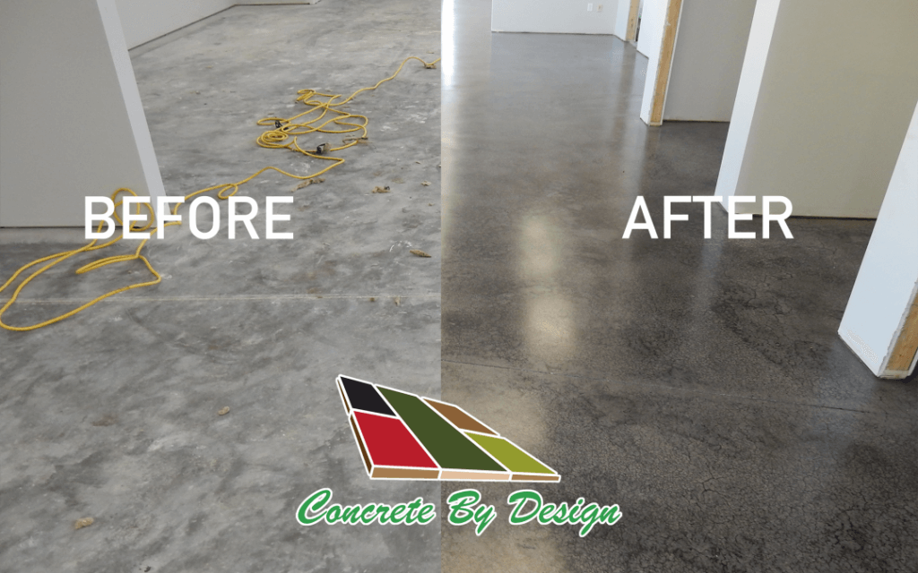 a before and after photo of a concrete floor