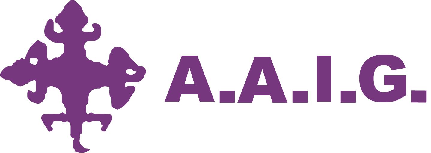 A purple logo with the words a.a.i.g. on a white background