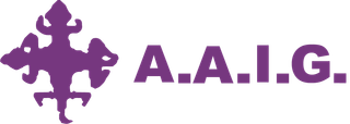 A purple logo with the words a.a.i.g. on a white background