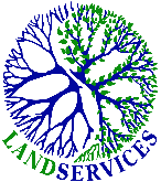 A logo for a company called land services with a tree in a circle.