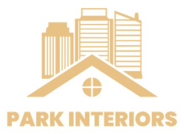 The logo for park interiors shows a house with a roof and buildings in the background.