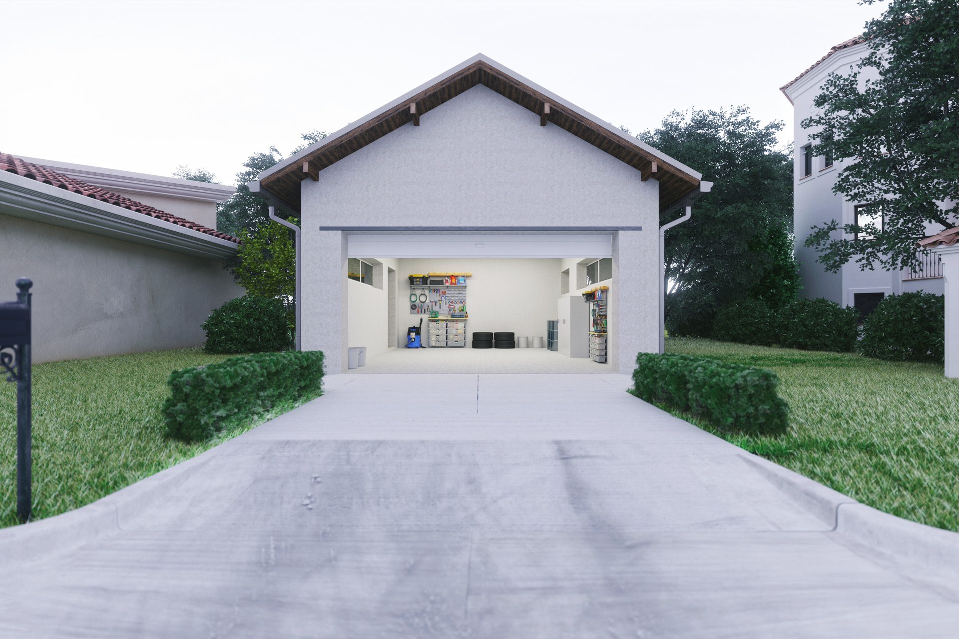 concrete driveway in Gilbert, AZ leading to an open garage
