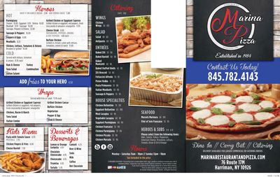 Authentic pizza menu Harriman NY Marina Restaurant Pizza