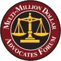 Logo for the Multi-Million Dollar Advocates Forum, featuring golden scales in a dark red circle.