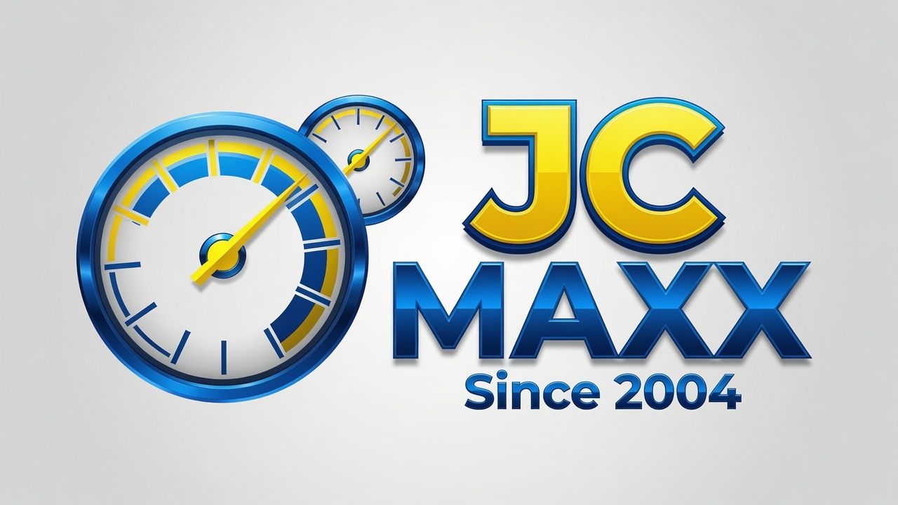 JC Maxx logo with blue and yellow clock icon and text “JC MAXX Since 2004”