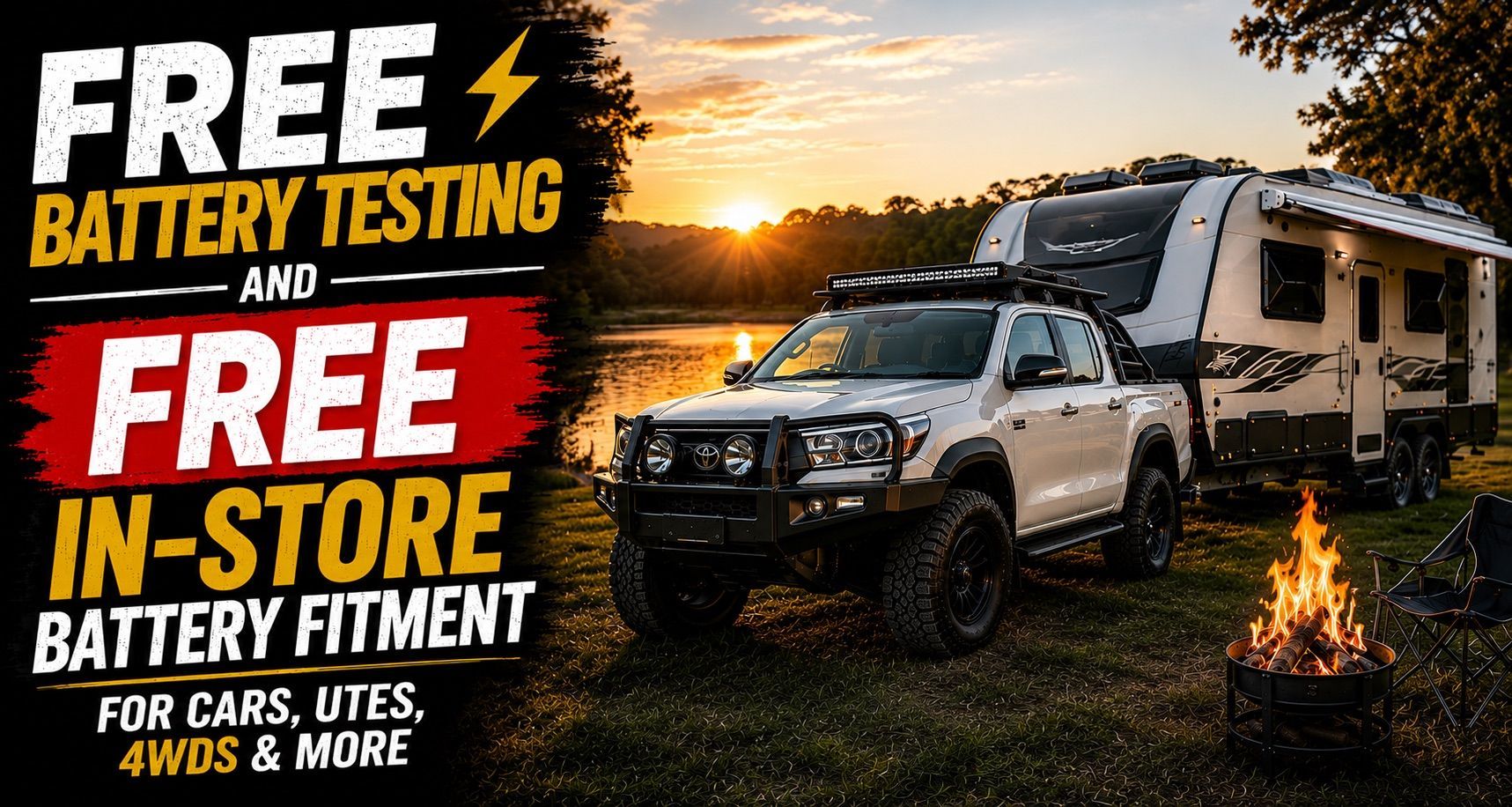 Free battery testing and free in-store battery fitment at Camping and the Battery Place Ballina