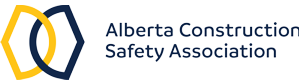 The logo for the alberta construction safety association is blue and yellow.
