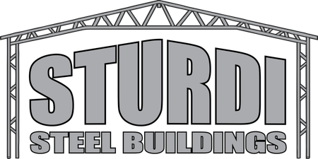 A black and white logo for sturdi steel buildings