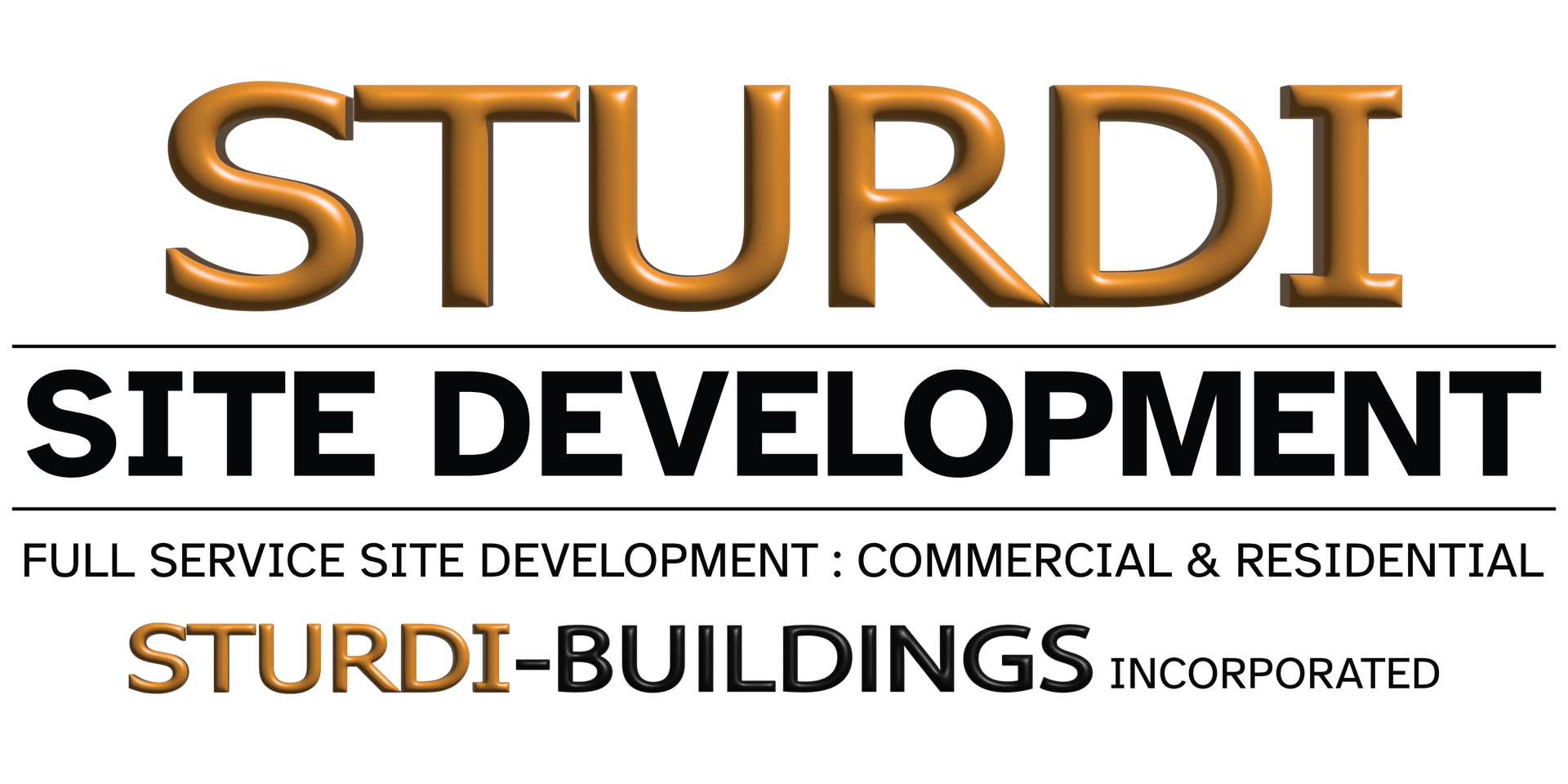 Logo for Sturdi Steel Buildings, gray text on white background, stylized steel building frame around the text.