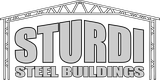 A black and white logo for sturdi steel buildings