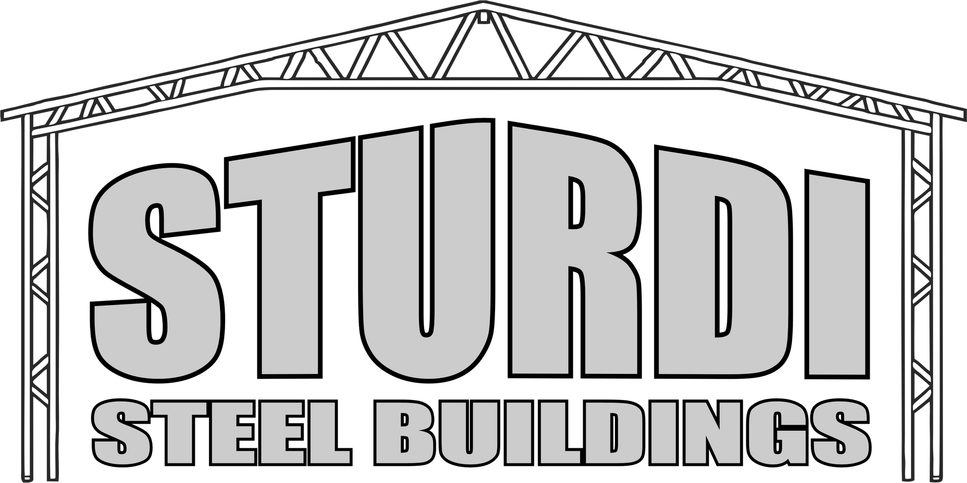 A black and white logo for sturdi steel buildings