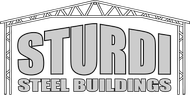A black and white logo for sturdi steel buildings