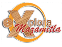 The logo for explora mazamitla is made of wood.