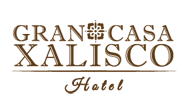 The logo for gran casa xalisco hotel is brown and white.