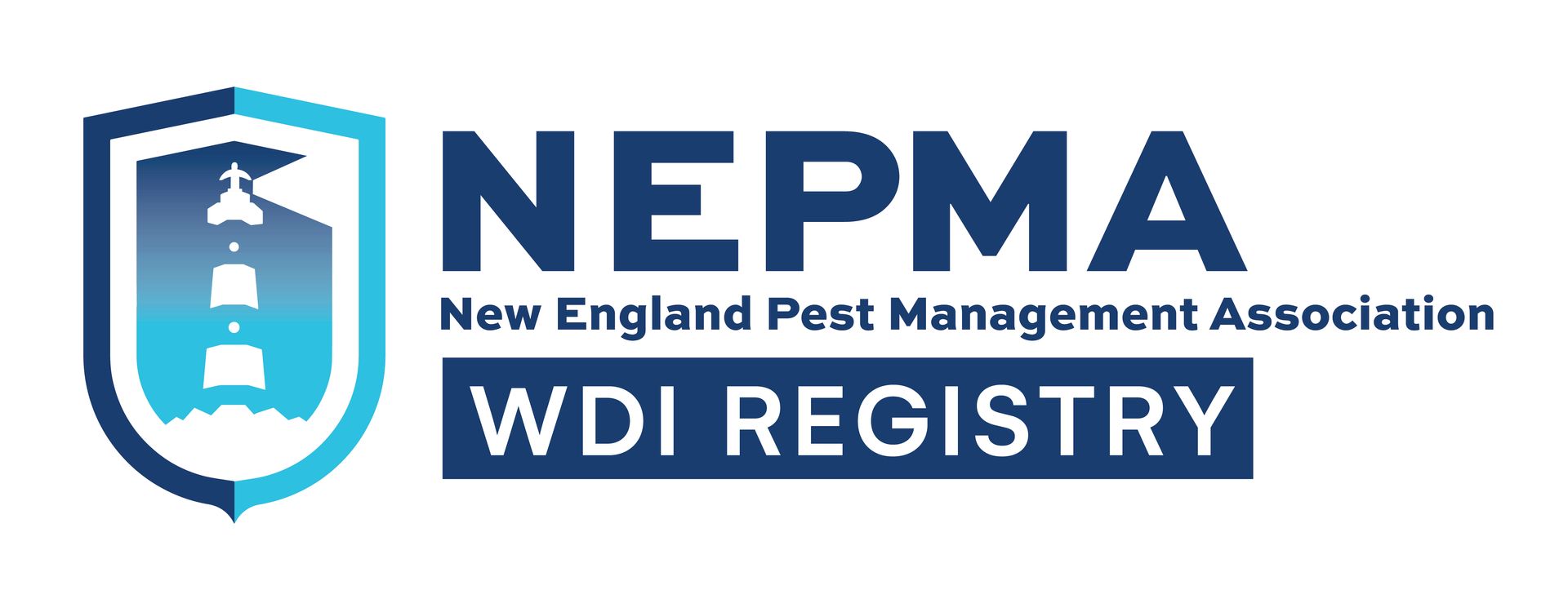 Logo of the New England Pest Management Association (NEPMA) WDI Registry. Shows a blue shield with a lighthouse.