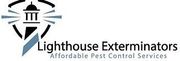 Logo for Lighthouse Exterminators: a lighthouse graphic with company name and tagline, "Affordable Pest Control Services".