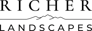 Richer Landscapes logo with stylized mountain line between the words on a white background