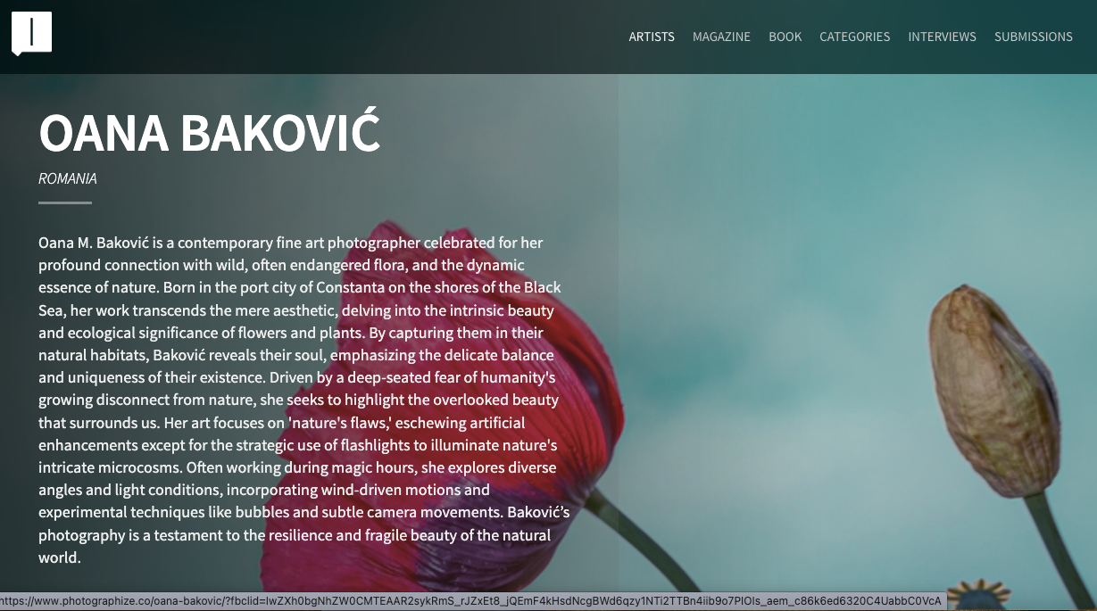Oana Baković, Online Portfolio @Photographize, June 2024.