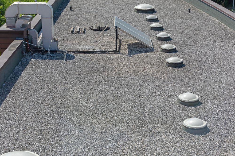 A roof with a lot of skylights on it