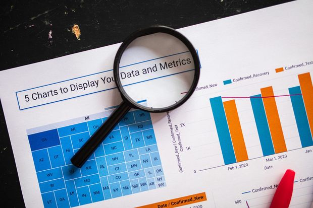 A magnifying glass is sitting on top of a graph.