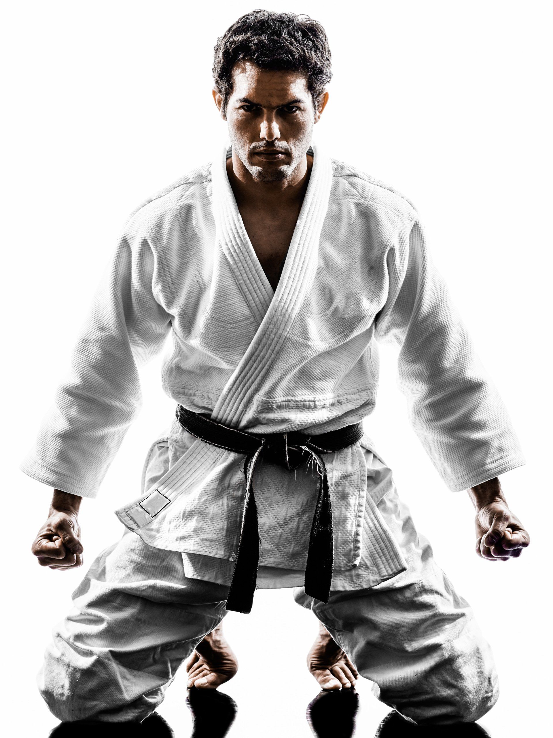 karate man wearing white karate clothes