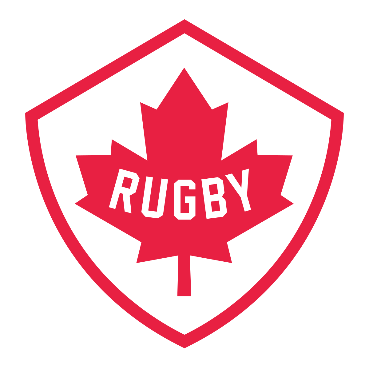 The red-and-white shield logo of Rugby Canada featuring a maple leaf with the word