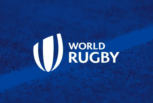 World Rugby logo: white emblem on blue background, with 
