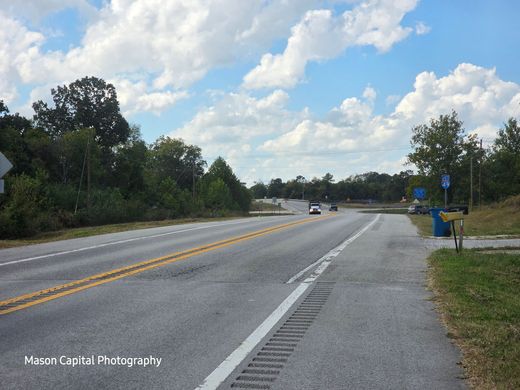 Road with cars and trees under a cloudy sky.