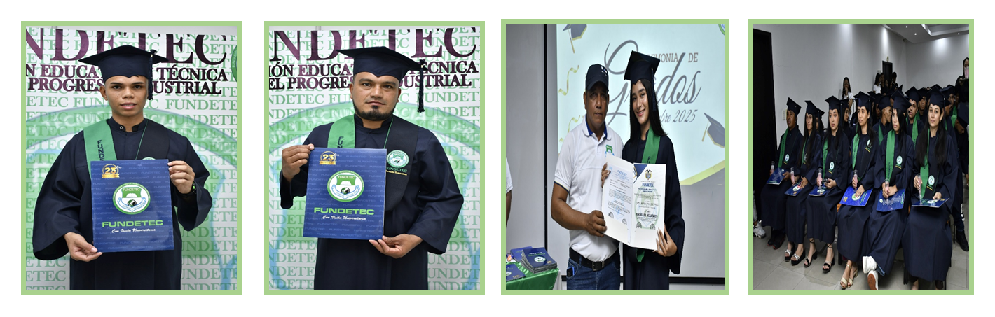 Un collage que muestra a estudiantes con togas y birretes de graduación sosteniendo sus diplomas, 
