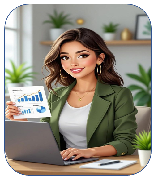 Una persona con un blazer verde sonríe mientras sostiene un diagrama de negocios 