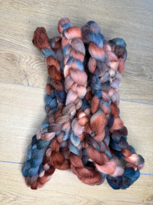 Merino-Rambouillet Top in Shades of Brown & Blue 4 oz