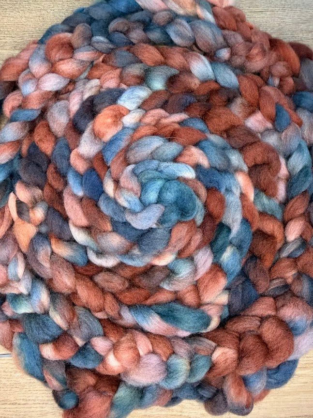 Merino-Rambouillet Top in Shades of Brown & Blue 4 oz