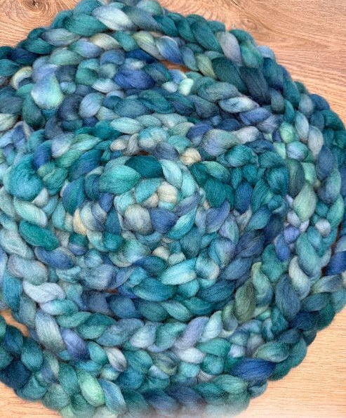 Merino-Rambouillet Top in Shades of Blue and Green 4 oz