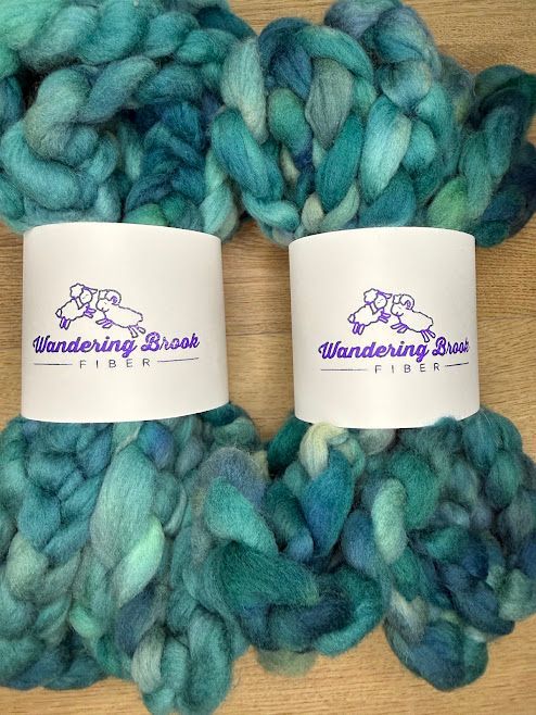 Merino-Rambouillet Top in Shades of Blue and Green 4 oz