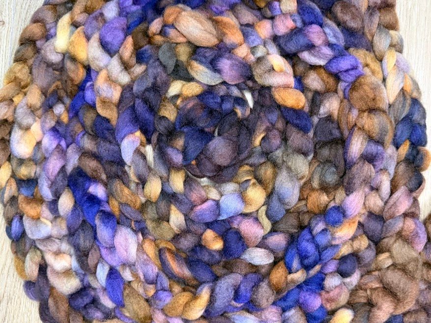 Merino-Rambouillet Top in Shades of Brown and Purple 4 oz