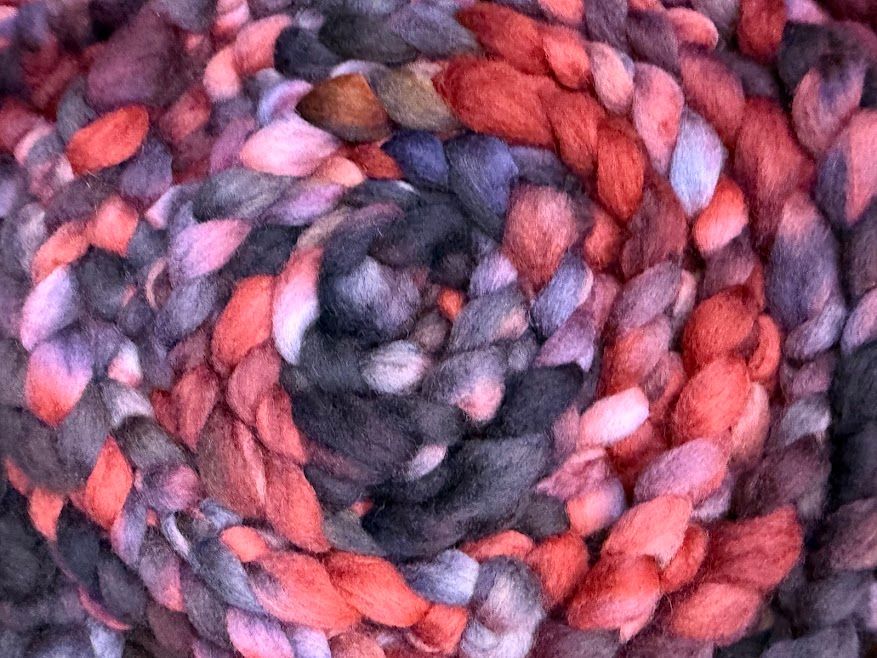 Merino-Rembouillet Top in Shades of Maroon, Black & Gray 4 oz