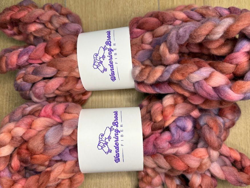 Merino-Rambouillet Top in Shades of Orange, Pink and Purple 4 oz
