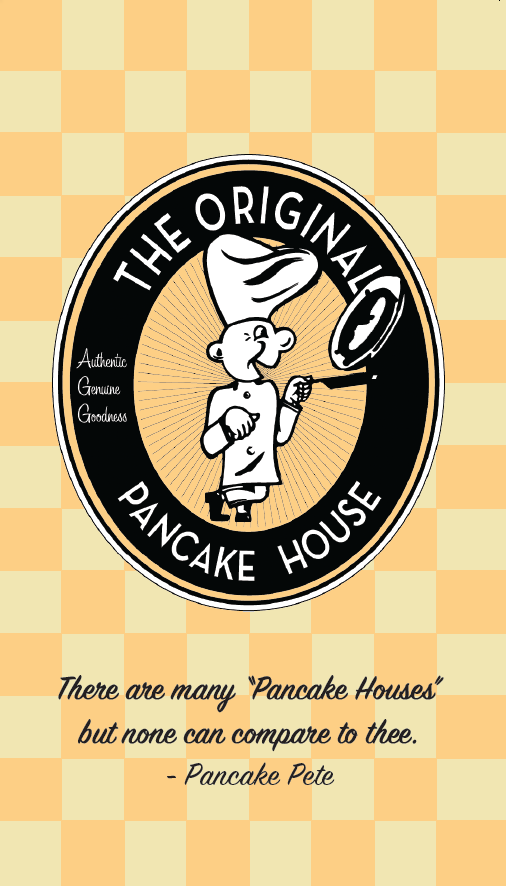 Original Pancake House menu, featuring pancake, French toast, waffle, and crepes options.