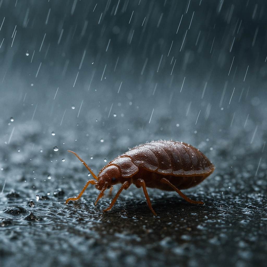 Punaise de lit sous la pluie
