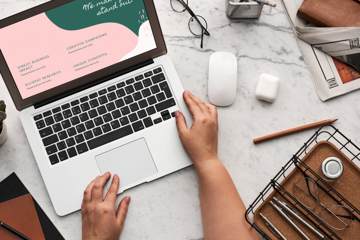 laptop open with marketing content