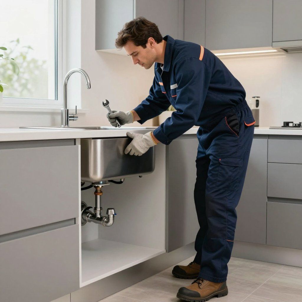 Plumber fixing kitchen sink in Georgia