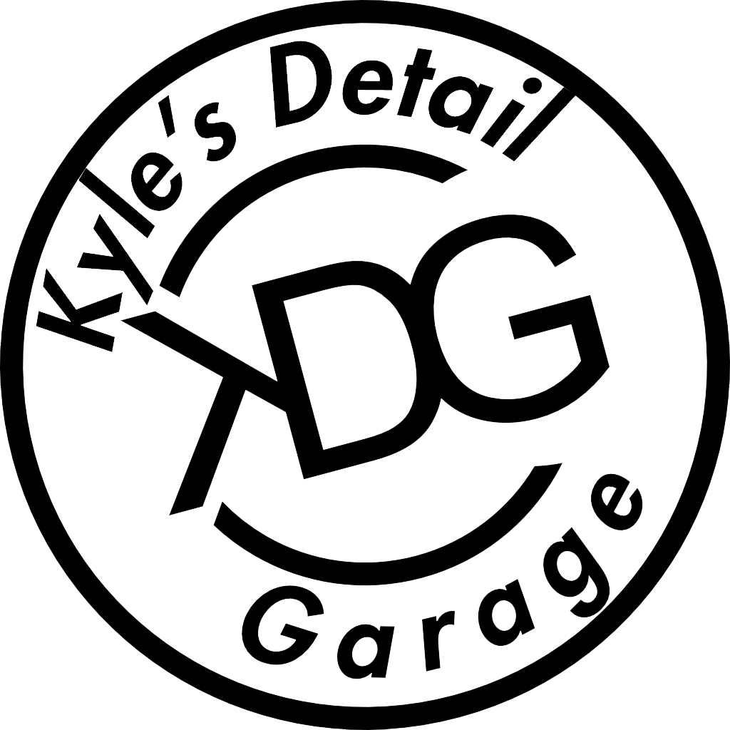 Black and white logo for Kyle's Detail Garage: circle with text and initials "KDG" in the center.