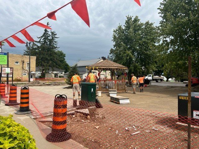 Work in progress at Clifford Rotary Celebration Square under blue sky