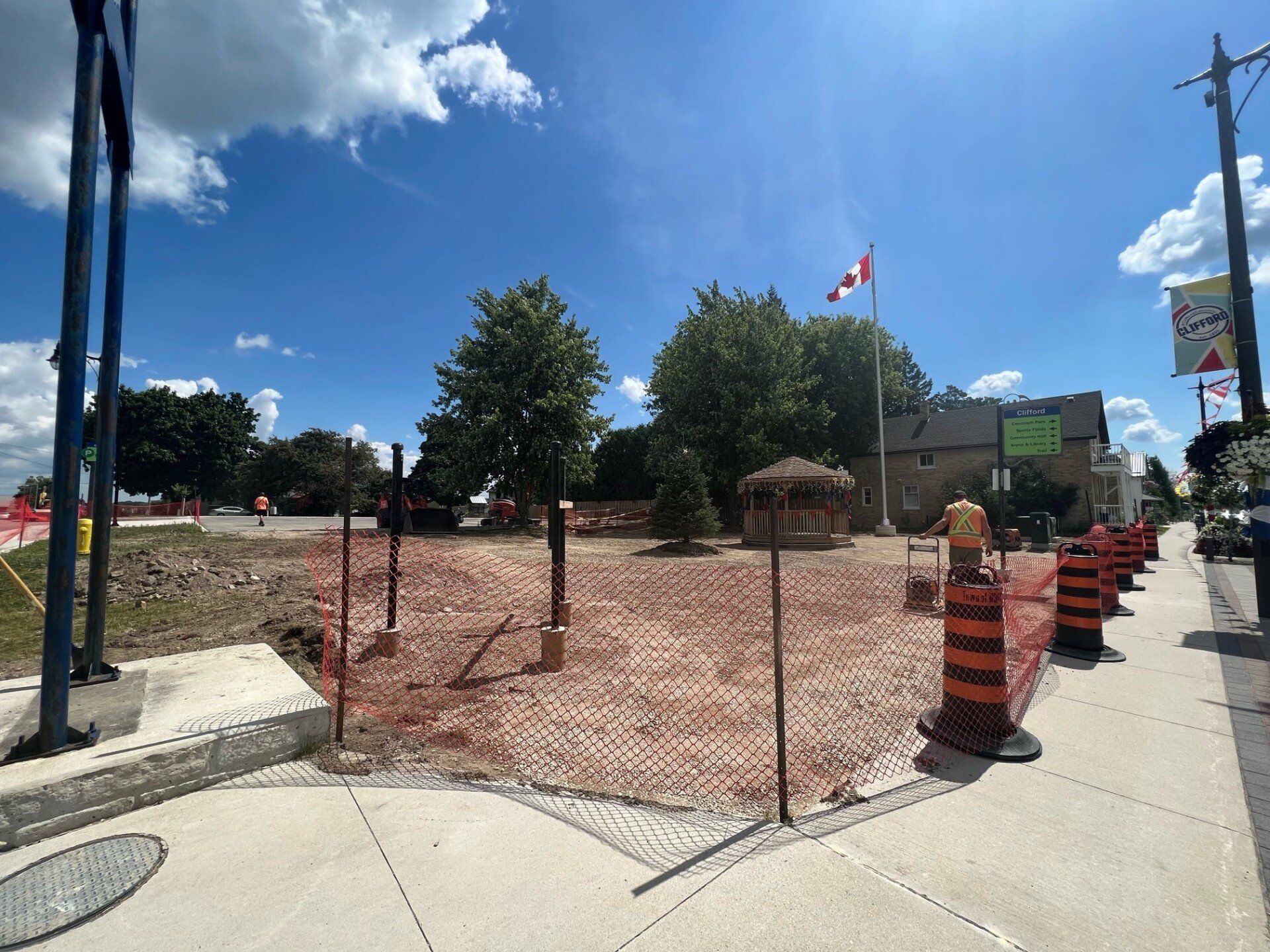Clifford Rotary Celebration Square under development with gazebo and workers on site
