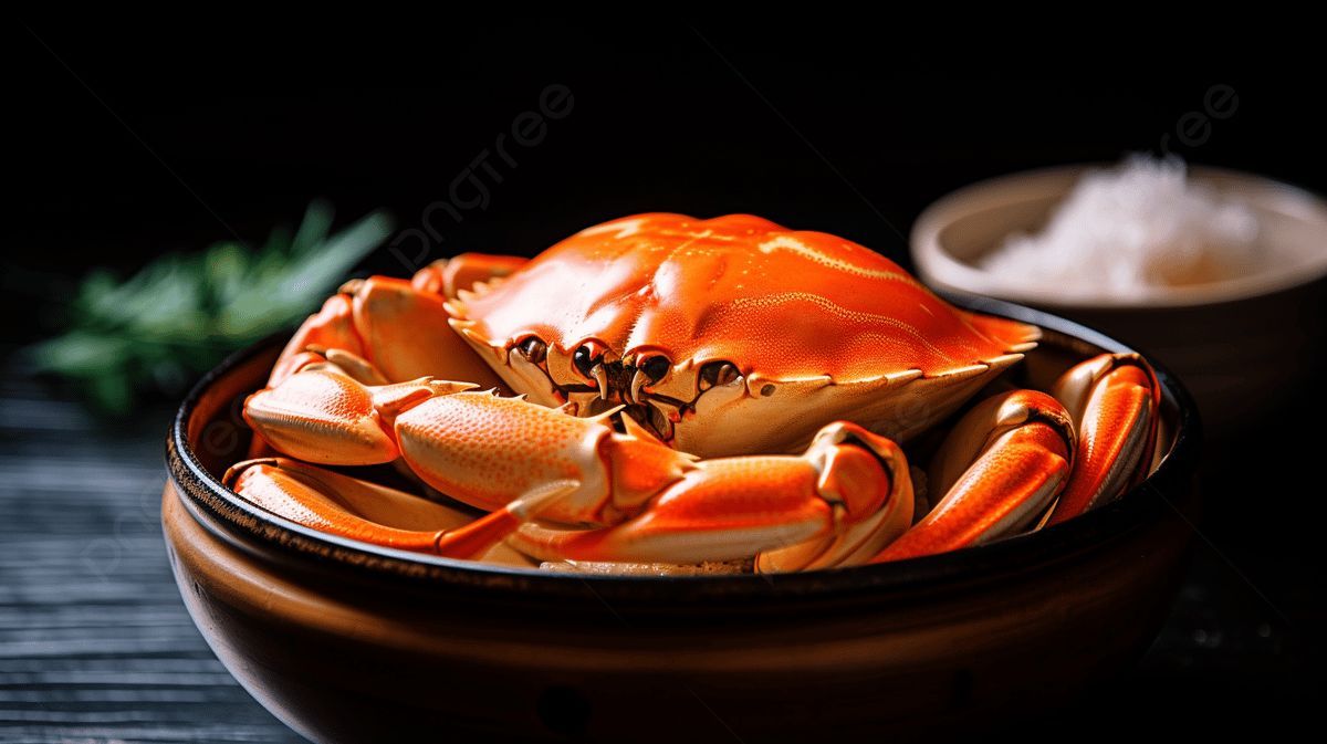 A crab is sitting in a bowl on a table.