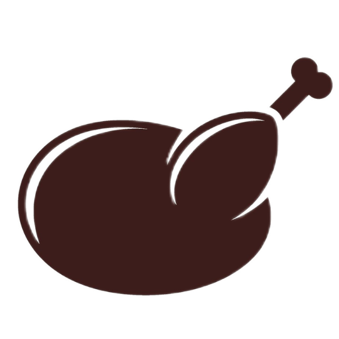 A silhouette of a turkey with a bone on a white background.